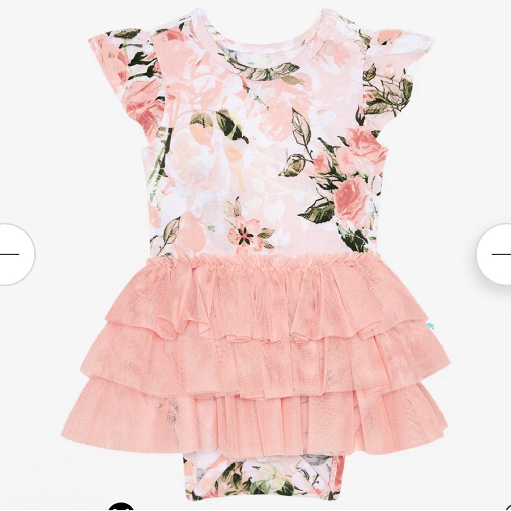 Posh Peanut Tulle Bodysuit Dress Ruffles (6-12 months) with headband